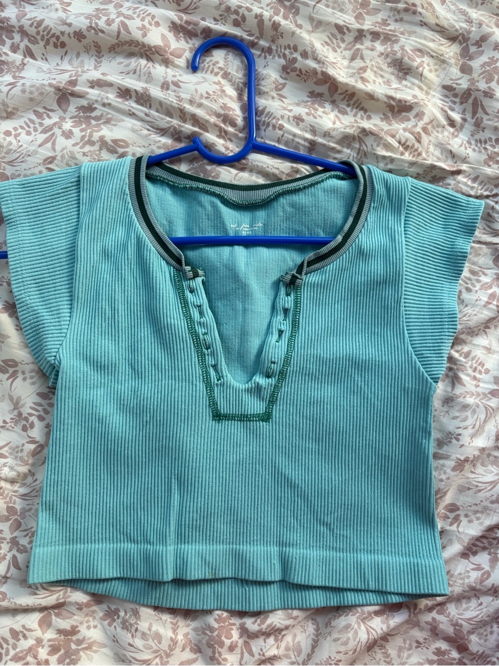 Urban Outfitters Women’s Ribbed Short Sleeve Top in Aqua